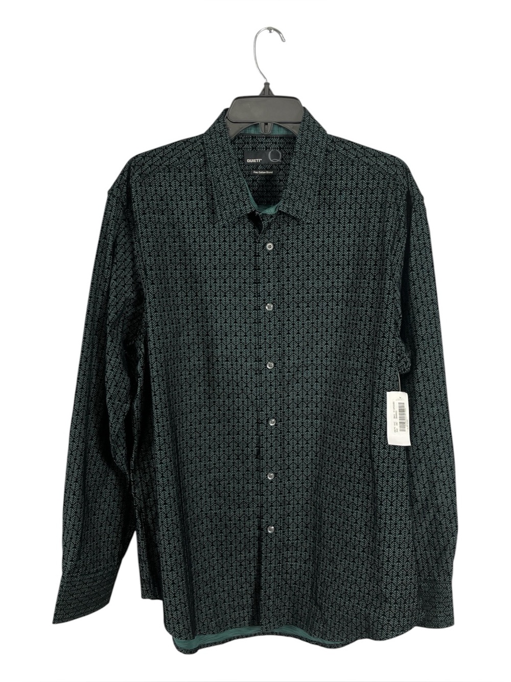 Quieti Luxury Men Geometric Velvet Flocking Cotton Modal Shirt Green XL NWT